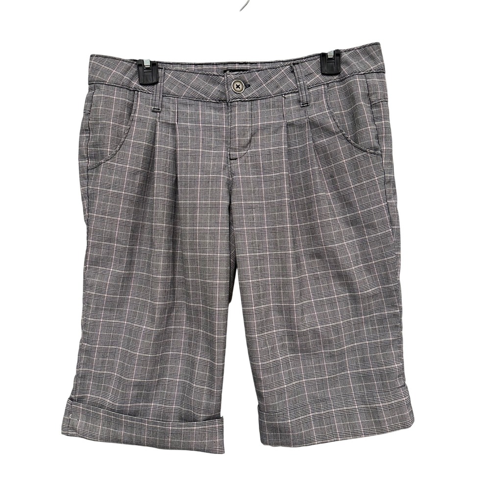 LEI Life Energy Intelligence Grey Pink Plaid Bermuda Shorts Y2K Low Rise Size 11